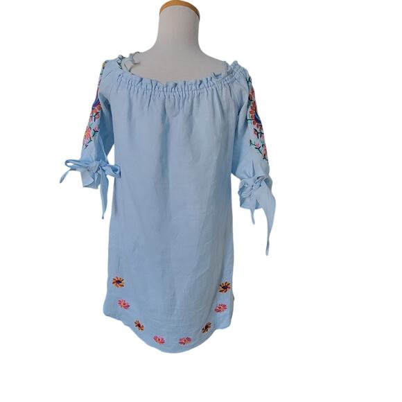 Philosophy Aqua Embroidered  linen summer dress MD Coastal Boho chic - Picture 10 of 13